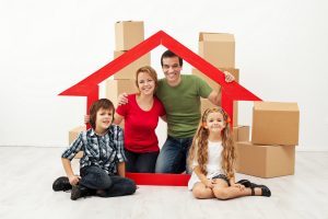 Moving graphic - family with boxes behind them moving in Greensboro NC
